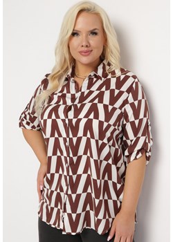 Brązowo-Beżowa Koszula w Geometryczny Wzór o Luźnym Kroju Tarnie ze sklepu Born2be Odzież w kategorii Koszule damskie - zdjęcie 168816421
