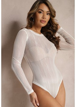 Białe Body z Siateczki Zdobione Połyskującymi Paskami Livanna ze sklepu Renee odzież w kategorii Bluzki damskie - zdjęcie 168818431
