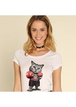 WOOOP Koszulka &quot;Boxing Cat&quot; w kolorze białym ze sklepu Limango Polska w kategorii Bluzki damskie - zdjęcie 168818522