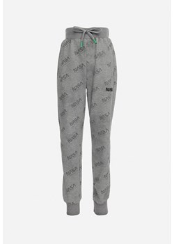 Ciemnoszare Spodnie Dresowe Joggery z Drobnymi Napisami Wovina ze sklepu Born2be Odzież w kategorii Spodnie chłopięce - zdjęcie 168820574