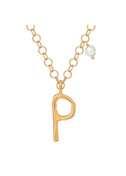 naszyjnik z literą p i perłą, srebrny pozłacany ze sklepu ANIA KRUK w kategorii Naszyjniki - zdjęcie 168825483
