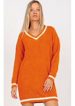 Pomarańczowa sukienka dzianinowa mini LC-SW-8023.55P, Kolor pomarańczowy, Rozmiar one size ze sklepu Primodo w kategorii Sukienki - zdjęcie 168825552