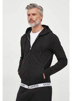 Guess bluza męska kolor czarny z kapturem gładka ze sklepu ANSWEAR.com w kategorii Bluzy męskie - zdjęcie 168829494