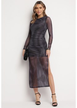 Czarna Dopasowana Sukienka Maxi z Przeźroczystego Materiału z Wycięciem Polria ze sklepu Born2be Odzież w kategorii Sukienki - zdjęcie 168829681