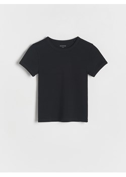 Reserved - Bawełniany t-shirt w prążki - czarny ze sklepu Reserved w kategorii Bluzki dziewczęce - zdjęcie 168835714