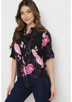 Czarno-Różowa Koszula z Wiskozy w Kwiatowy Wzór Cerilna ze sklepu Born2be Odzież w kategorii Koszule damskie - zdjęcie 168842021