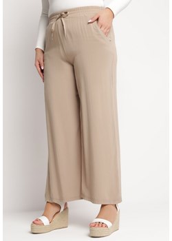Ciemnobeżowe Bawełniane Spodnie Szerokie z Kieszeniami Hiveta ze sklepu Born2be Odzież w kategorii Spodnie damskie - zdjęcie 168842532