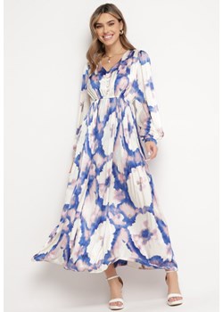 Beżowo-Fioletowa Satynowa Sukienka Maxi Rozkloszowana z Guzikami Ulrina ze sklepu Born2be Odzież w kategorii Sukienki - zdjęcie 168842544
