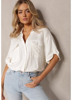 Biała Luźna Koszula z Bawełny i Lnu z Kieszeniami Cotella ze sklepu Renee odzież w kategorii Koszule damskie - zdjęcie 168846794