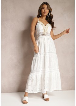 Biało-Beżowa Haftowana Sukienka Bawełniana w Stylu Boho Tirinassa ze sklepu Renee odzież w kategorii Sukienki - zdjęcie 168846854