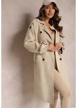 Beżowy Płaszcz o Dwurzędowym Fasonie z Paskiem Nivela ze sklepu Renee odzież w kategorii Płaszcze damskie - zdjęcie 168846920