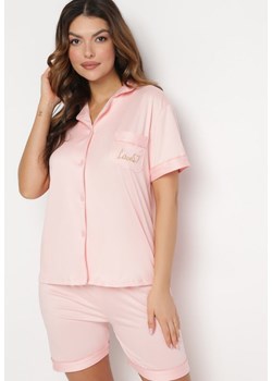 Różowy Satynowy Komplet Piżamowy Krótka Koszula i Szorty Selitte ze sklepu Born2be Odzież w kategorii Piżamy damskie - zdjęcie 168933250