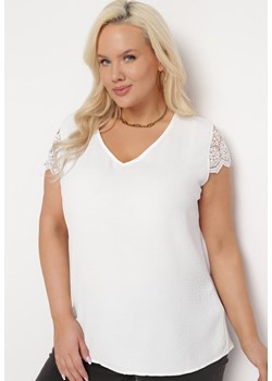 Biała Bluzka z Krótkimi Rękawami z Delikatnej Koronki Verlina ze sklepu Born2be Odzież w kategorii Bluzki damskie - zdjęcie 168935362