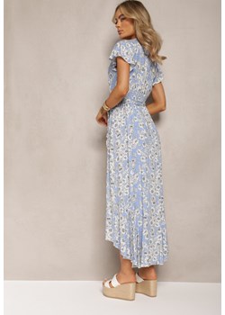 Jasnoniebieska Wiskozowa Sukienka Maxi o Kopertowym Fasonie w Kwiaty Hazea ze sklepu Renee odzież w kategorii Sukienki - zdjęcie 168935764