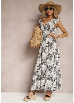 Biała Rozkloszowana Sukienka z Wiskozy Maxi z Kopertowym Dekoltem Luksia ze sklepu Renee odzież w kategorii Sukienki - zdjęcie 168935773