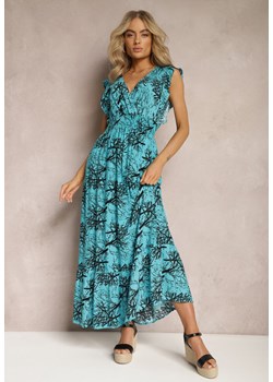 Niebieska Rozkloszowana Sukienka z Wiskozy Maxi z Kopertowym Dekoltem Luksia ze sklepu Renee odzież w kategorii Sukienki - zdjęcie 168935782
