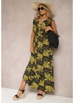 Czarna Rozkloszowana Sukienka z Wiskozy Maxi z Kopertowym Dekoltem Luksia ze sklepu Renee odzież w kategorii Sukienki - zdjęcie 168935793