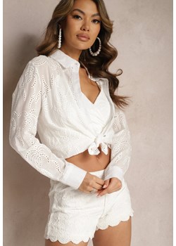 Biała Ażurowa Koszula z Bawełny Dodatkowo Top na Ramiączkach Filamo ze sklepu Renee odzież w kategorii Koszule damskie - zdjęcie 168935870