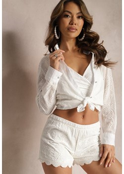 Biała Ażurowa Koszula z Bawełny Dodatkowo Top na Ramiączkach Filamo ze sklepu Renee odzież w kategorii Koszule damskie - zdjęcie 168935872