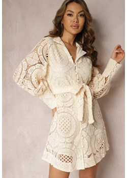 Jasnobeżowa Koszulowa Sukienka z Koronką Lenora ze sklepu Renee odzież w kategorii Sukienki - zdjęcie 168935882