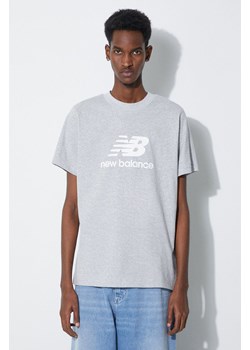 New Balance t-shirt bawełniany Essentials Cotton MT41502AG męski kolor szary z nadrukiem MT41502AG ze sklepu ANSWEAR.com w kategorii T-shirty męskie - zdjęcie 168936672