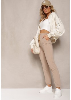Beżowe Spodnie Dresowe High Waist Wiązane w Talii Elvima ze sklepu Renee odzież w kategorii Spodnie damskie - zdjęcie 168939623