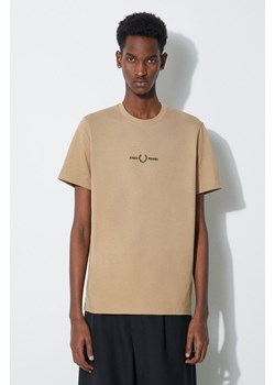 Fred Perry t-shirt bawełniany Embroidered T-Shirt męski kolor beżowy z aplikacją M4580.363 ze sklepu PRM w kategorii T-shirty męskie - zdjęcie 168957281