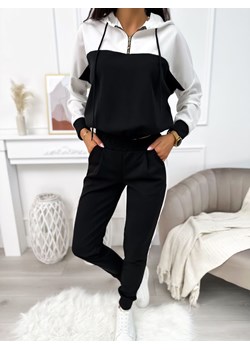 Biało-Czarny Komplet Bluza + Spodnie ze sklepu ModnaKiecka.pl w kategorii Dresy damskie - zdjęcie 168960872