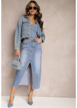 Niebieska Jeansowa Spódnica o Długości Midi z Rozcięciem Senaltte ze sklepu Renee odzież w kategorii Spódnice - zdjęcie 168977363