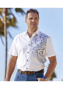 Popelinowa, biała koszula z polinezyjskim nadrukiem ze sklepu Atlas For Men w kategorii Koszule męskie - zdjęcie 168977860