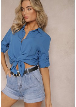 Niebieska Koszula o Klasycznym Kroju z Bawełny i Wiskozy oraz z Rękawem 3/4 Azoya ze sklepu Renee odzież w kategorii Koszule damskie - zdjęcie 168980750
