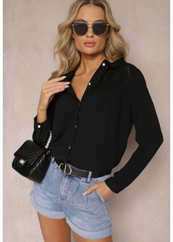 Czarna Koszula z Ażurową Wstawką przy Dekolcie Vitamis ze sklepu Renee odzież w kategorii Koszule damskie - zdjęcie 168980801