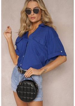 Granatowa Luźna Koszula z Bawełny i Lnu z Kieszeniami Cotella ze sklepu Renee odzież w kategorii Koszule damskie - zdjęcie 168980811