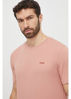 HUGO t-shirt bawełniany kolor różowy gładki 50466158 ze sklepu ANSWEAR.com w kategorii T-shirty męskie - zdjęcie 168981764
