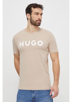 HUGO t-shirt bawełniany męski kolor beżowy z nadrukiem 50467556 ze sklepu ANSWEAR.com w kategorii T-shirty męskie - zdjęcie 168981771