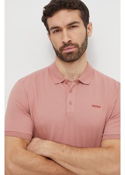 HUGO polo bawełniane kolor różowy gładki 50466182 ze sklepu ANSWEAR.com w kategorii T-shirty męskie - zdjęcie 168981783