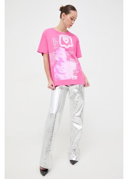Moschino Jeans t-shirt bawełniany damski kolor różowy ze sklepu ANSWEAR.com w kategorii Bluzki damskie - zdjęcie 168982603