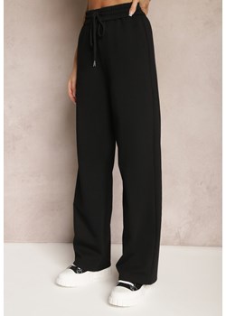 Czarne Szerokie Spodnie Dresowe z Elastycznej Bawełny Niarti ze sklepu Renee odzież w kategorii Spodnie damskie - zdjęcie 168988413