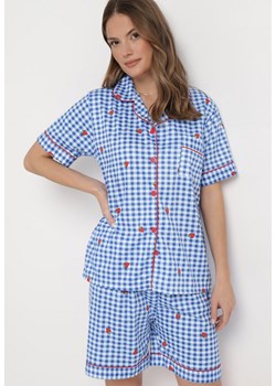 Niebiesko-Biały Komplet Piżamowy w Kratkę Koszula i Luźne Szorty Elitra ze sklepu Born2be Odzież w kategorii Piżamy damskie - zdjęcie 168988494