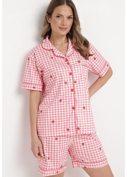 Różowo-Biały Komplet Piżamowy w Kratkę Koszula i Luźne Szorty Elitra ze sklepu Born2be Odzież w kategorii Piżamy damskie - zdjęcie 168988502