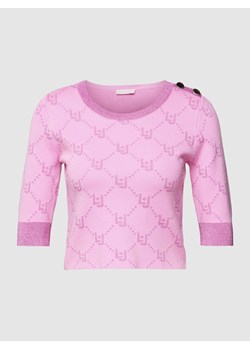 Sweter krótki z dzianiny ze wzorem z logo na całej powierzchni ze sklepu Peek&Cloppenburg  w kategorii Swetry damskie - zdjęcie 168992691