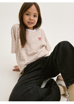Reserved - Bawełniany t-shirt w paski - beżowy ze sklepu Reserved w kategorii Bluzki dziewczęce - zdjęcie 169092272