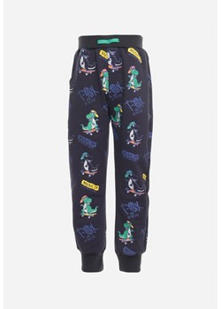 Granatowe Spodnie Dresowe Joggery z Kolorowym Wzorem w Zwierzaki Elasta ze sklepu Born2be Odzież w kategorii Spodnie chłopięce - zdjęcie 169092840