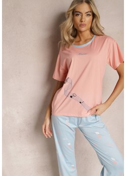 Różowy Komplet Piżamowy Góra z Nadrukiem i Spodnie o Prostym Kroju Rellina ze sklepu Renee odzież w kategorii Piżamy damskie - zdjęcie 169101770
