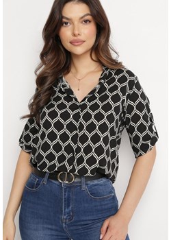 Czarna Koszula z Bawełny i Wiskozy w Geometryczny Wzór Azoma ze sklepu Born2be Odzież w kategorii Koszule damskie - zdjęcie 169102152