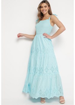 Jasnoniebieska Bawełniana Sukienka Maxi z Ażurowego Materiału z Wiązanymi Ramiączkami Lariven ze sklepu Born2be Odzież w kategorii Sukienki - zdjęcie 169102210