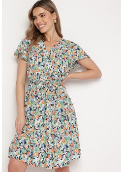 Zielono-Niebieska Sukienka Midi z Wiskozowej Tkaniny w Kwiaty Relas ze sklepu Born2be Odzież w kategorii Sukienki - zdjęcie 169102311