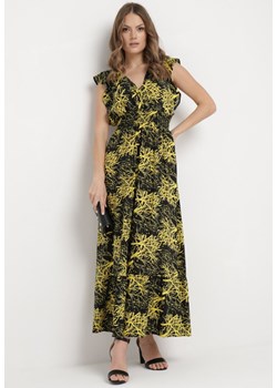 Czarno-Żółta Maxi Sukienka Rozkloszowana z Wiskozy z Kopertową Górą Wiracia ze sklepu Born2be Odzież w kategorii Sukienki - zdjęcie 169106922