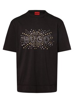 HUGO Koszulka męska - Dunic Mężczyźni Bawełna czarny nadruk ze sklepu vangraaf w kategorii T-shirty męskie - zdjęcie 169111394