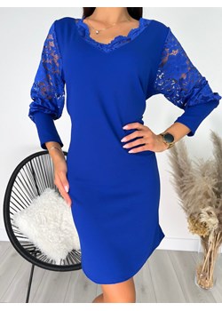 Kobaltowa Sukienka z Koronką ze sklepu ModnaKiecka.pl w kategorii Sukienki - zdjęcie 169112231
